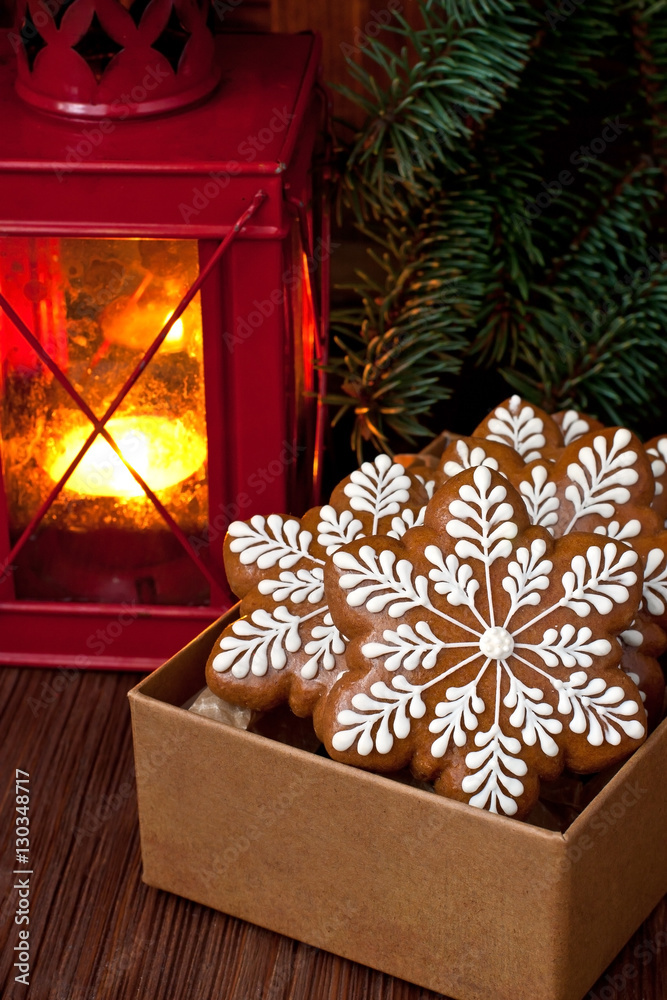 Christmas time composition with cookies - obrazy, fototapety, plakaty 