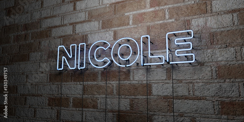 Photos NICOLE - Glowing Neon Sign on stonework wall - 3D rendered royalty free stock illustration