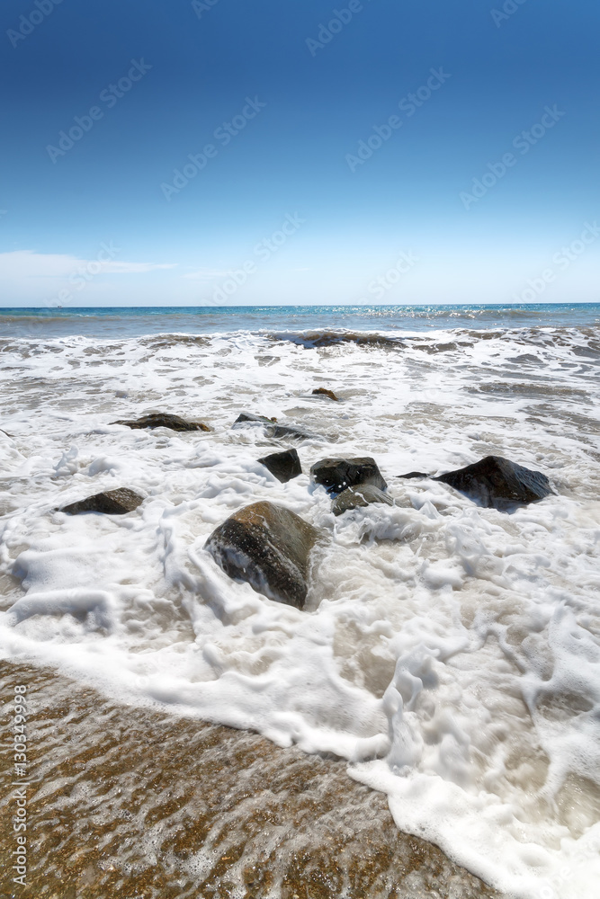 stones in water wave black sea / bright summer photo Alushta Cri