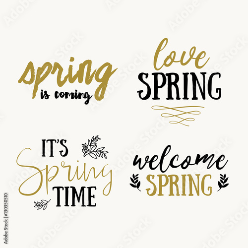 It's Spring time hand drawn brush lettering, black and gold isolated on white. Vector design lettering for spring sales, banners, advertisement, posters, prints, greeting cards, t-shirts