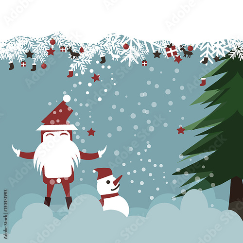 Santa clause smilng on Christmas tree background,flat vector design
