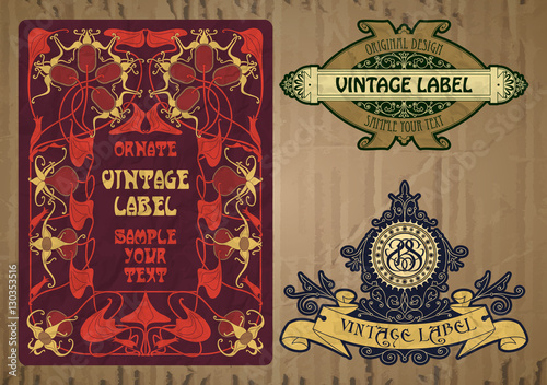 vector vintage items: label Art Nouveau