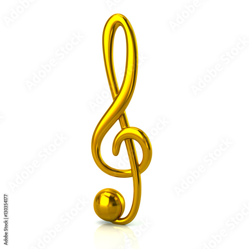 3d illustration of golden music treble clef