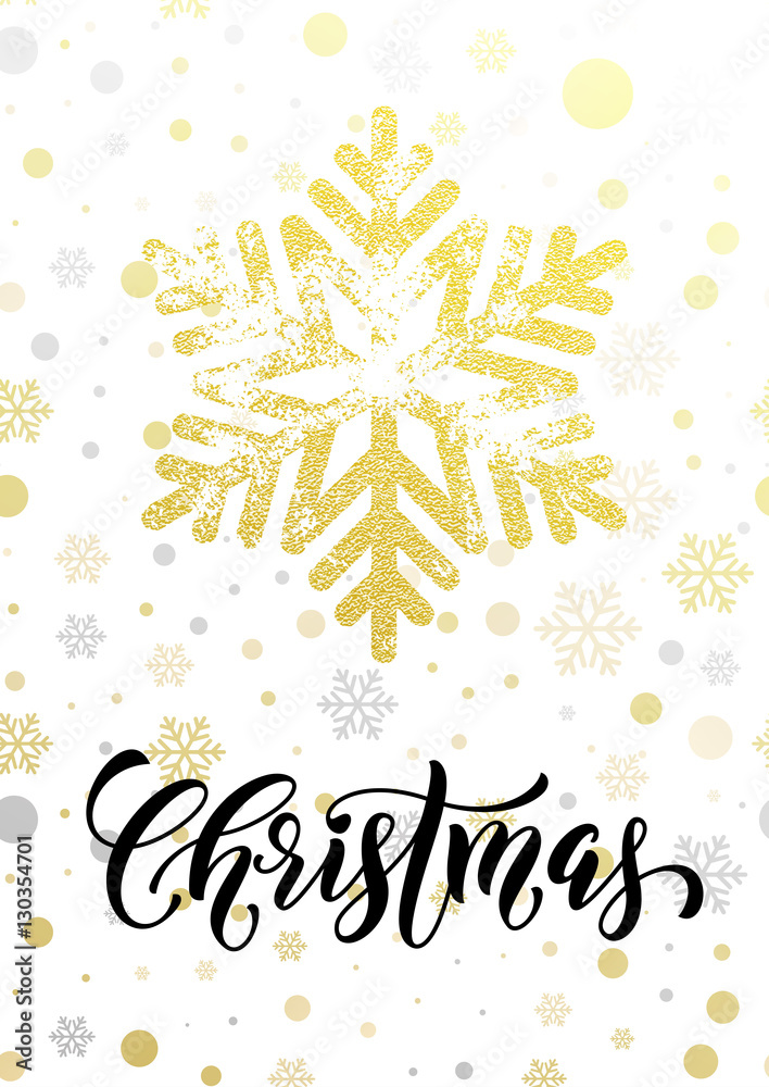 Merry Christmas text with golden glitter snowflake pattern