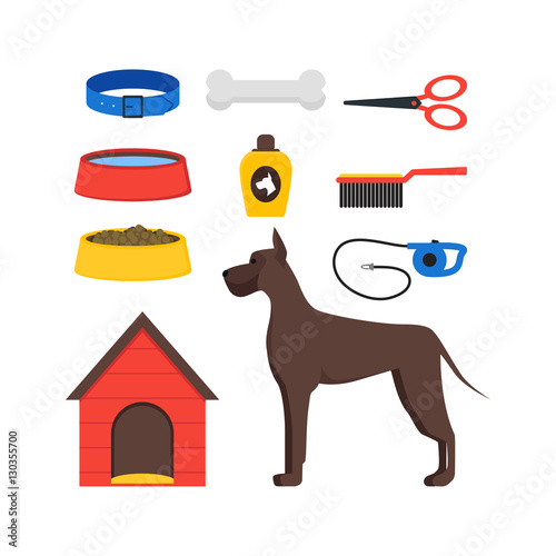 Cartoon Dog Equipment Set. Vector