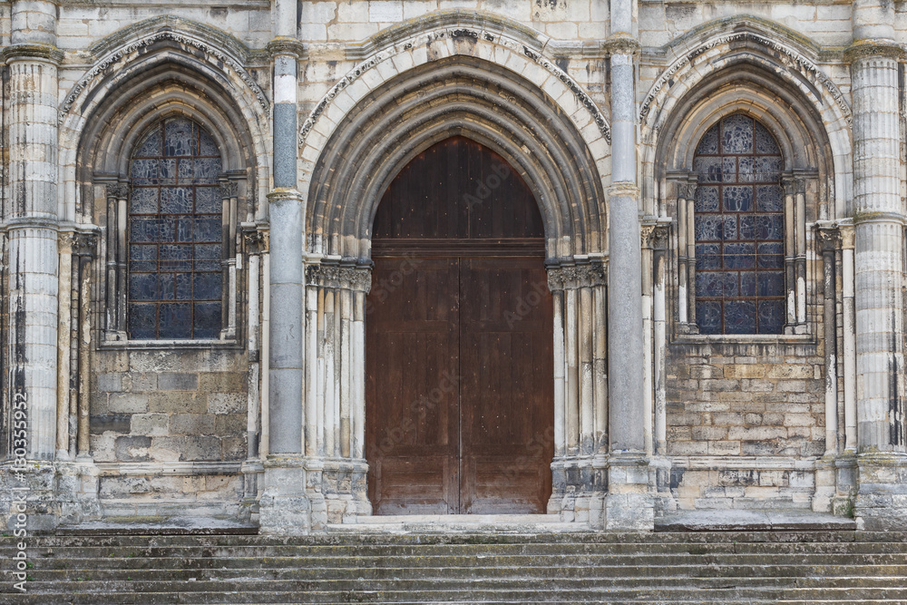 Roman church facade in Reims, France