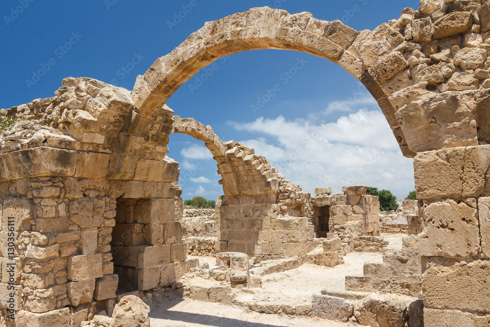 Ruins of the old castle built on top of the ancient Pafos city,