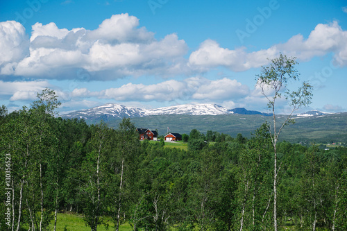 Norway house with mountain in background photo