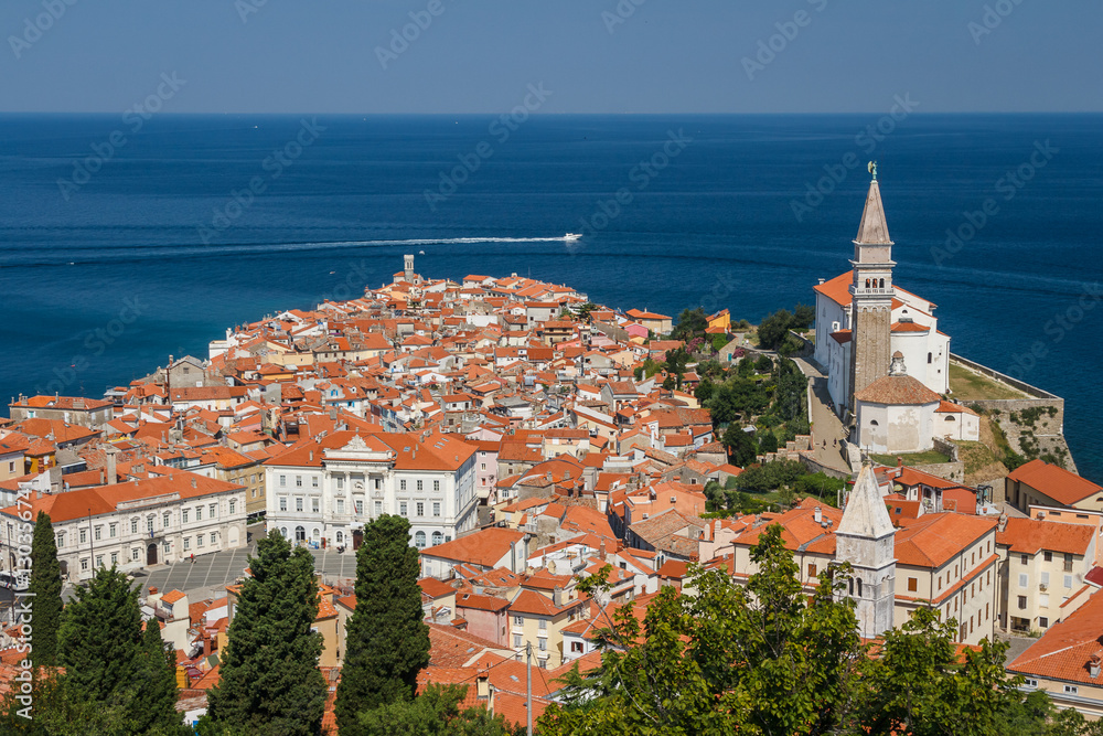 The look over the old town of Piran, Slovenia