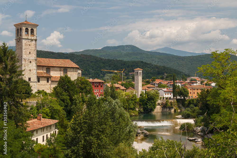 A view over facades of Cividale del Friuli medieval town, Italy