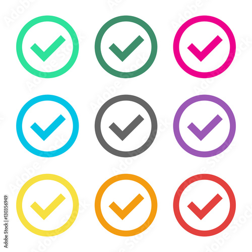 Check mark outline colorful set 