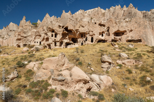Remains of Zelve rock-cut monastery complex, Cappadocia, Turkey