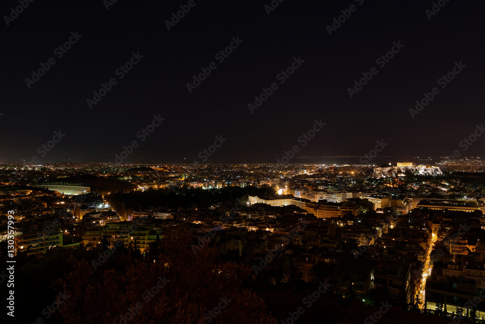 Athens Greece, panoramic night view