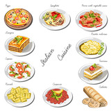 Italian cuisine set. Collection of food dishes