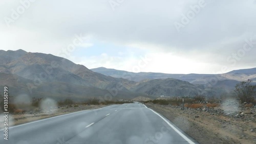 Rain water drops while driving at Death Valley National Park