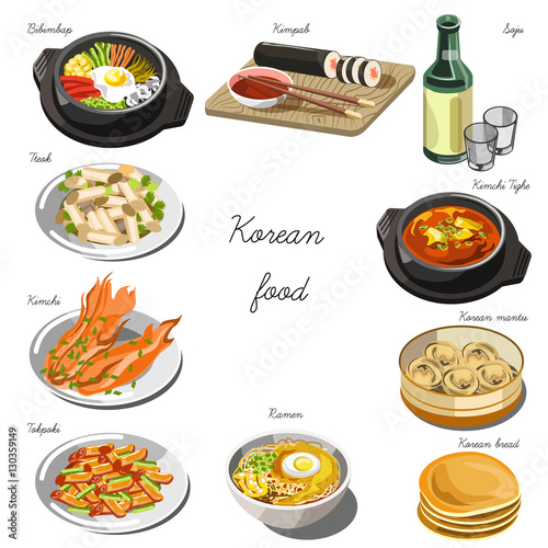Korean cuisine set. Collection of food dishes