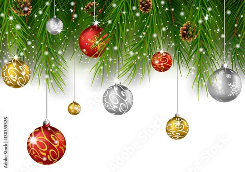 Christmas background with pine cone, ball and fir