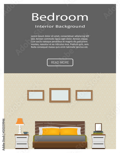 Web banner of modern bedroom interior with furniture.