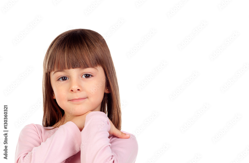 Pensive small girl with pink t-shirt Pensive small girl with pink t-shirt