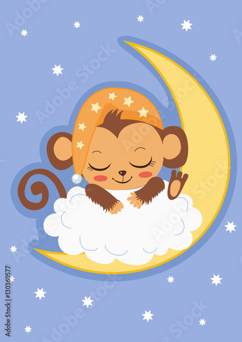 Cute Baby Monkey Is Sleeping On The Moon. Cartoon Vector Card. Baby Monkey For Sale. Baby Monkey Costume. Baby Monkey Doll. Baby Monkey Clothes. Baby Monkey Plush.