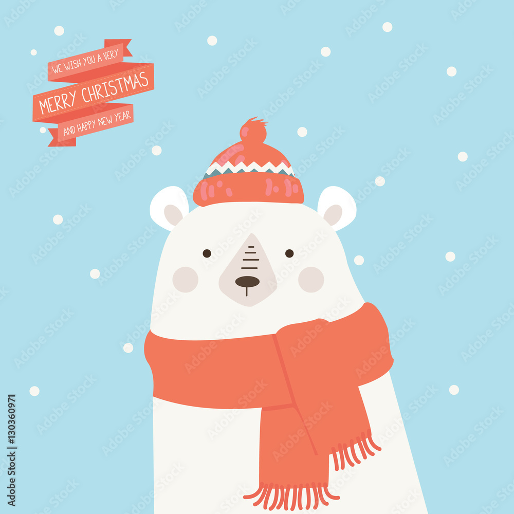 Funny Merry Christmas card with the bear. Postcard design