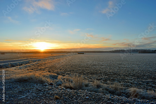 Sunset on December in Finnish countryside