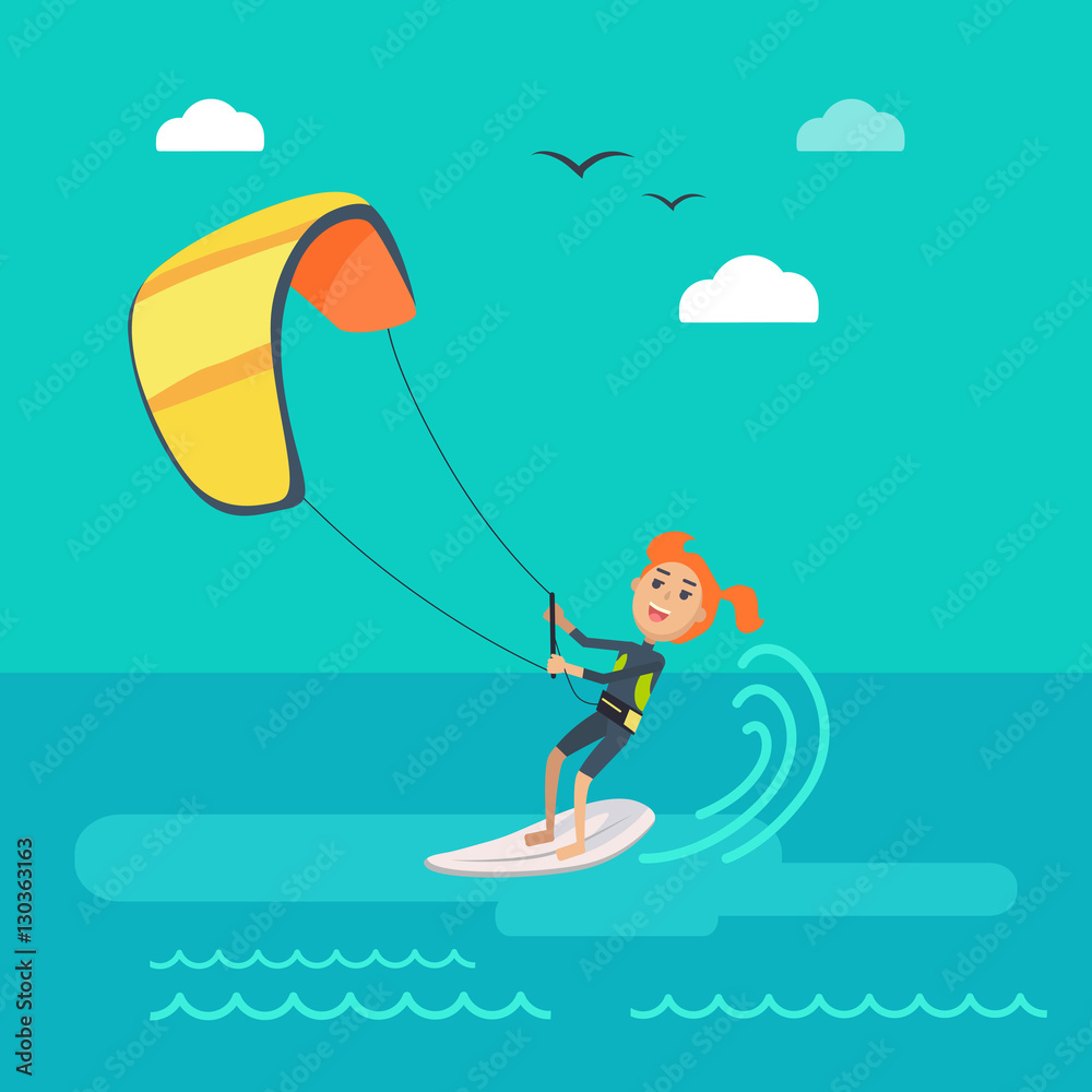 Kitesurfing Vector Concept in Flat Design  