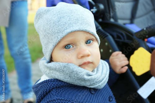 Cute little baby near strol...