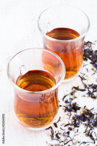 Herbal tea in a cup closeup