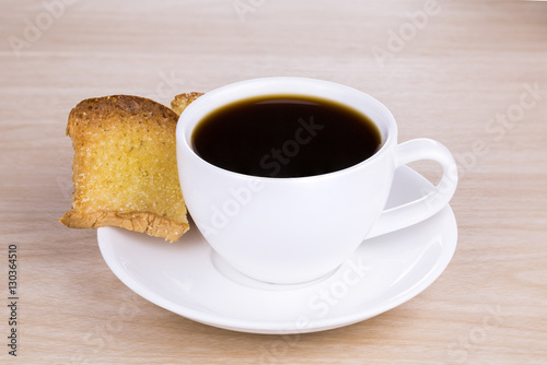 Coffee and bread in the morning breakfast