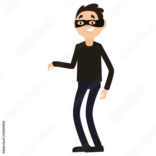 Funny cartoon Criminal Wearing black Mask