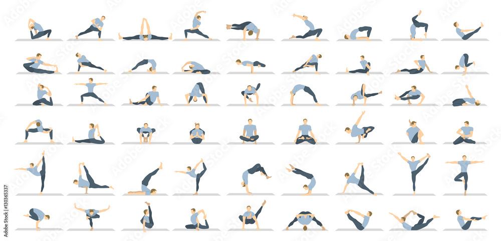 Yoga poses seton white background. Relax and meditate. Healthy lifestyle. Balance training. - obrazy, fototapety, plakaty 