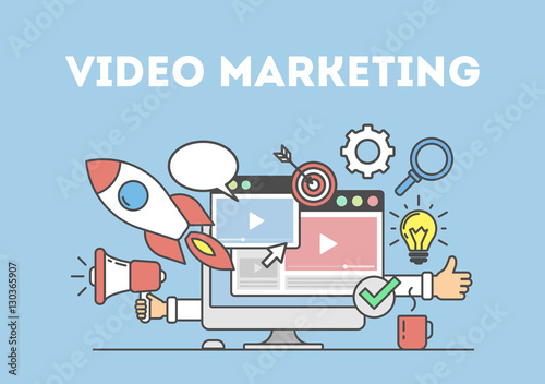 Video marketing concept poster. Digital design. Social network and media communication.