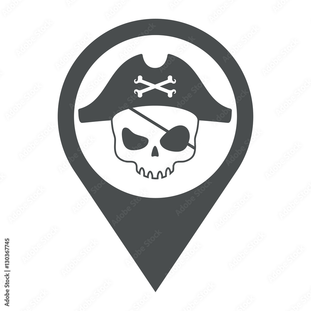 Icono plano localizacion calavera pirata gris Icono plano localizacion calavera pirata gris