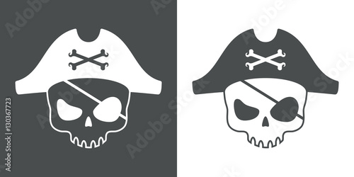 Icono plano calavera pirata gris y blanco