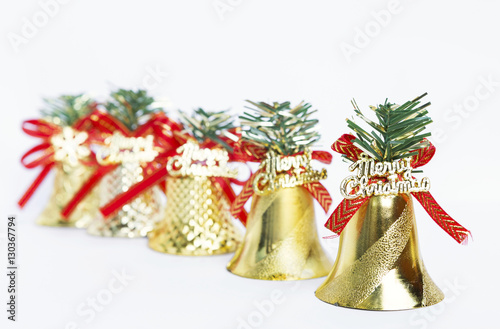 Christmas bell on white background, golden bell, Christmas element