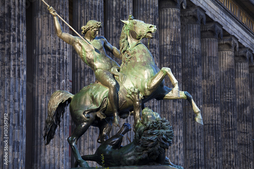 Statue of a rider on a horse in front of the Altes Museum, Berlin, Germany 