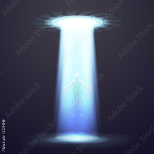 UFO vector dramatic background with lighting and man  illustration