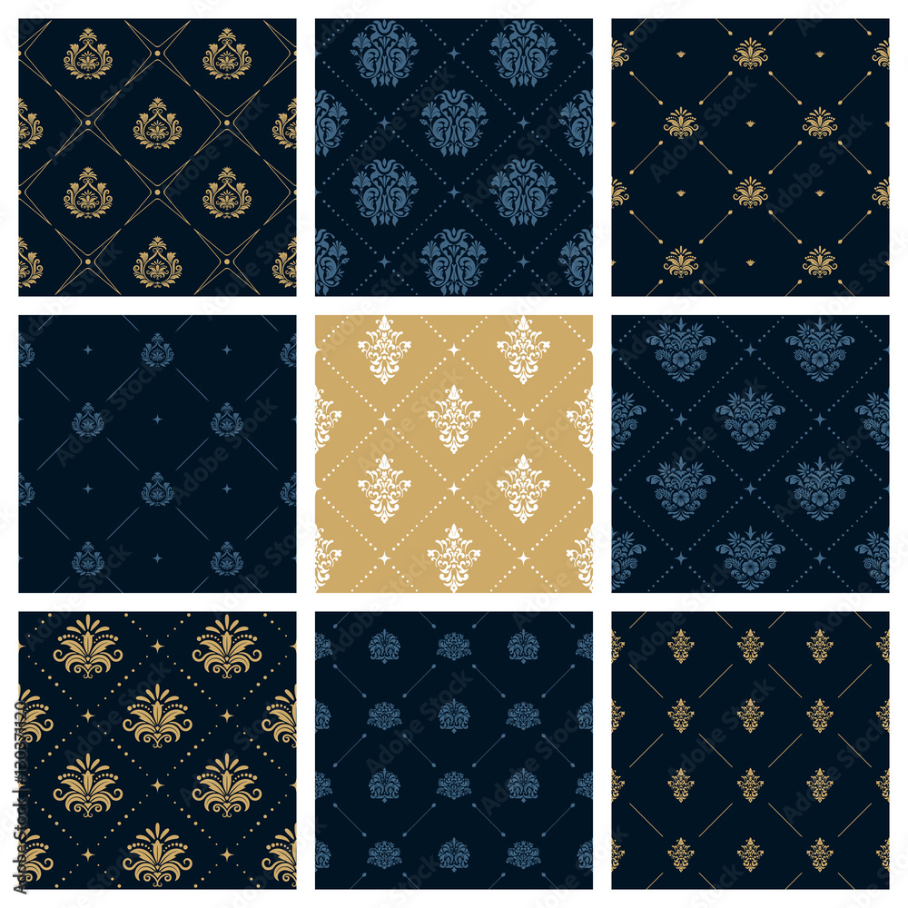 Royal patterns or victorian christmas background set Royal patterns or victorian christmas background set
