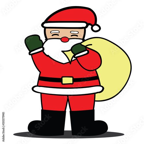 Santa Claus with bag on white color black ground