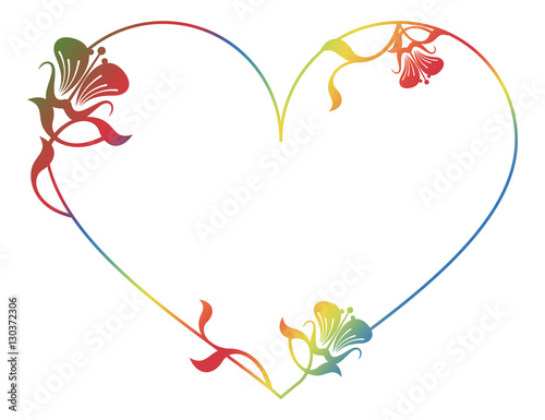 Beautiful heart-shaped floral frame with gradient fill. 