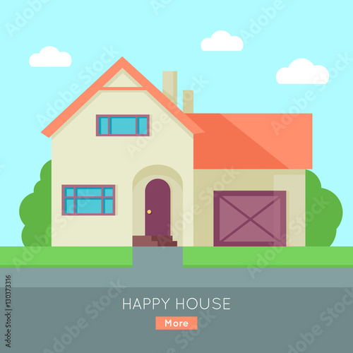 Happy House with Terrace Banner Poster Template.