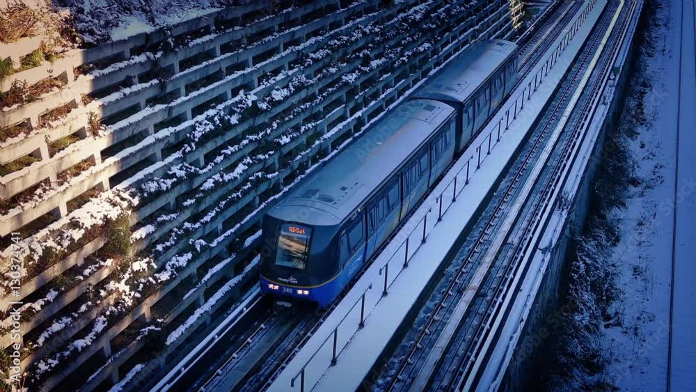 Subway Train Passes In The Snow