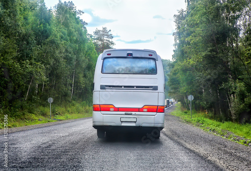 tourist bus goes on  city street