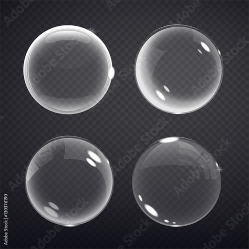 transparent balls. Buble on a transparent background. Vector illustration of soap bubbles on transparent background. photo