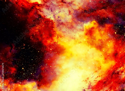 Cosmic space and stars, color cosmic abstract background. Fire effect in space. Copy space.