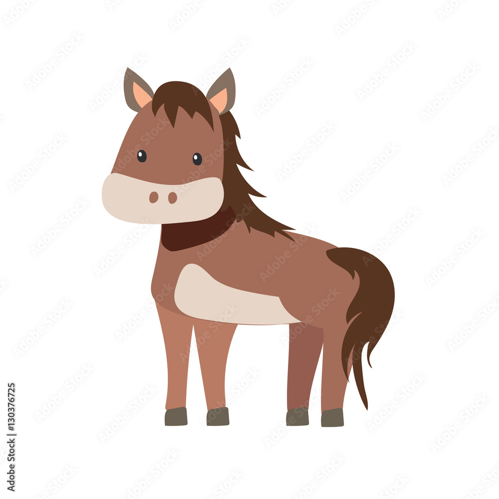 Cute Cartoon  Baby Horse or Pony on White Background