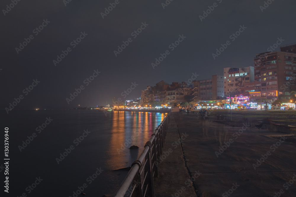 Naklejka premium Cityscapes and skyline Tam sui, sea-side district in New Taipei, Taiwan