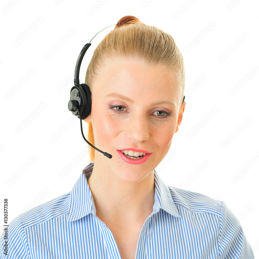 woman with headset in conversation woman with headset in conversation