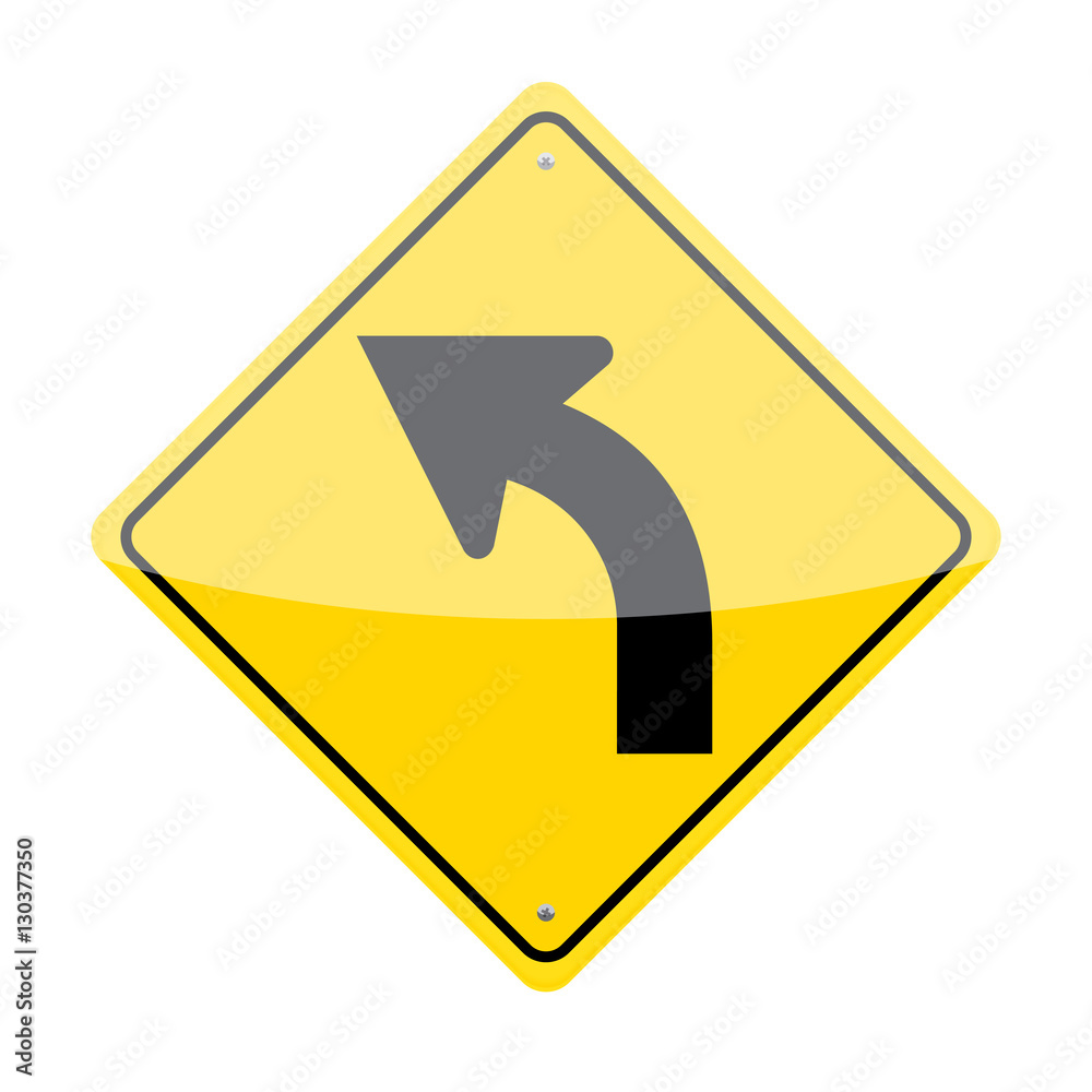 Left curve traffic sign isolated on white background Left curve traffic sign isolated on white background